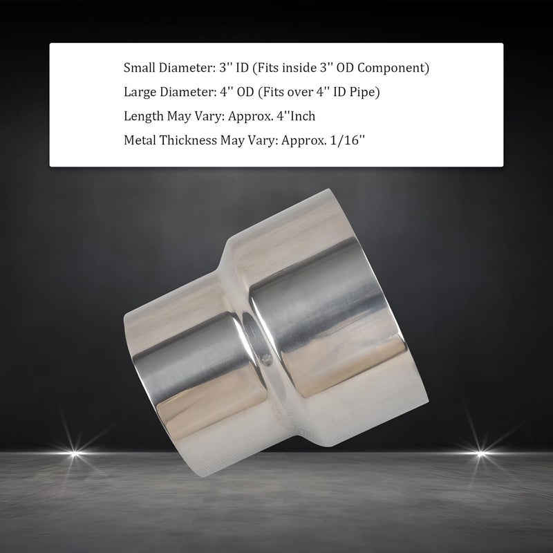 SSN Exhaust Pipe Reducer Component Adapter 3 Inch ID to 4.0 Inch OD Polished 304 Stainless Steel Universal ID 3" to OD 4.0" Exhaust Pipe Reducer Adapter 4 Inch Length-Pair 2 Pcs - Image 3